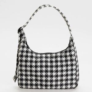 Baggu Mini Nylon Shoulder Bag - Black & White Pixel Gingham
